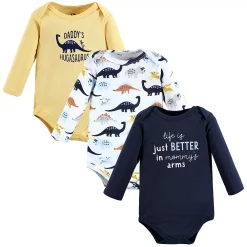 Hudson Baby Infant Boy Cotton Long-Sleeve Bodysuits, Hugasaurus 3-Pack