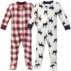 Little Treasure Baby Boy Fleece Zipper Sleep and Play 2pk, Moose