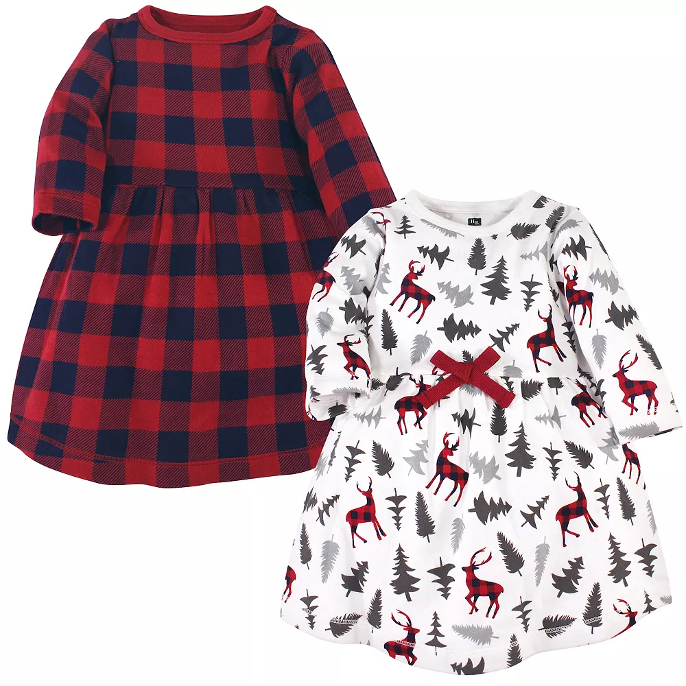 Hudson Baby Infant and Toddler Girl Cotton Long-Sleeve Dresses 2pk, Forest Deer