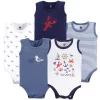 Hudson Baby Infant Boy Cotton Sleeveless Bodysuits 5pk, Sea Shore