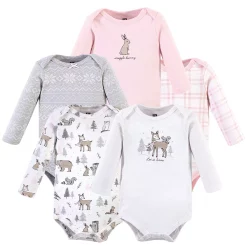 Hudson Baby Infant Girl Cotton Long-Sleeve Bodysuits 5pk, Winter Forest