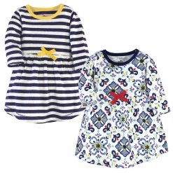 Touched by Nature Baby and Toddler Girl Organic Cotton Long-Sleeve Dresses 2pk, Pottery Tile, 12-18 Months