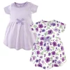 Touched by Nature Baby and Toddler Girl Organic Cotton Short-Sleeve Dresses 2pk, Purple Garden