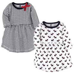 Hudson Baby Infant and Toddler Girl Cotton Long-Sleeve Dresses 2pk, Scottie Dog