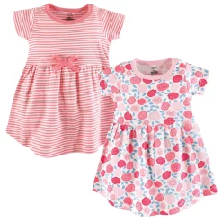 Touched by Nature Baby and Toddler Girl Organic Cotton Short-Sleeve Dresses 2pk, Rosebud