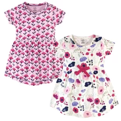Touched by Nature Baby and Toddler Girl Organic Cotton Short-Sleeve Dresses 2pk, Pink Botanical