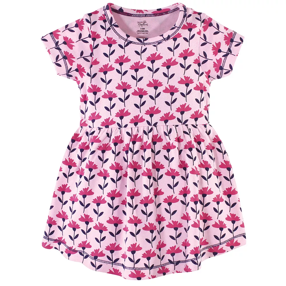 Touched by Nature Baby and Toddler Girl Organic Cotton Short-Sleeve Dresses 2pk, Pink Botanical - Image 2