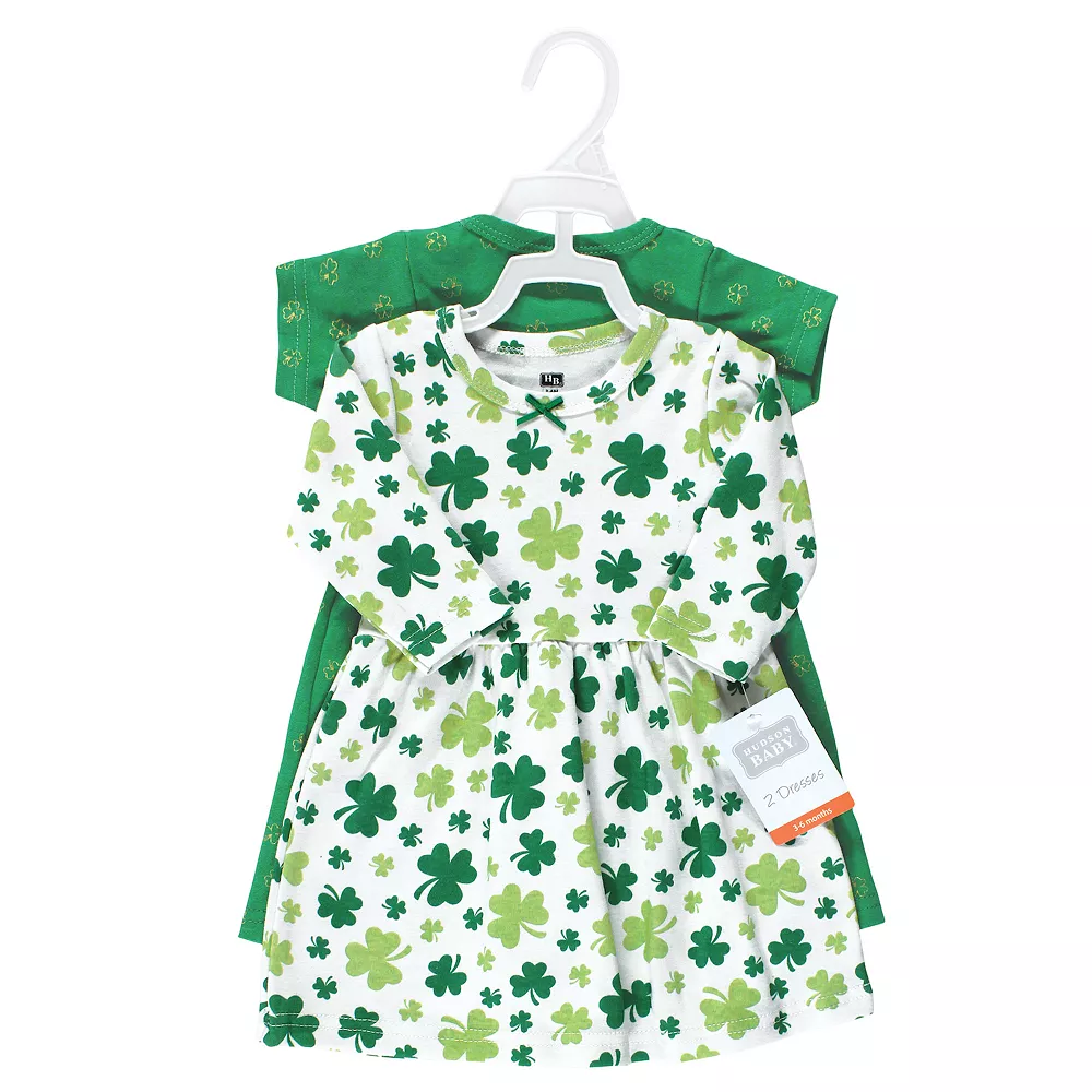 Hudson Baby Infant and Toddler Girl Cotton Dresses, Shamrocks - Image 2