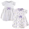 Touched by Nature Baby and Toddler Girl Organic Cotton Short-Sleeve Dresses 2pk, Lavender