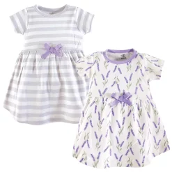 Touched by Nature Baby and Toddler Girl Organic Cotton Short-Sleeve Dresses 2pk, Lavender