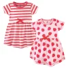 Touched by Nature Baby and Toddler Girl Organic Cotton Short-Sleeve Dresses 2pk, Strawberries, 12-18 Months