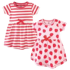 Touched by Nature Baby and Toddler Girl Organic Cotton Short-Sleeve Dresses 2pk, Strawberries, 12-18 Months