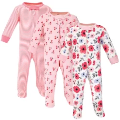 Touched by Nature Baby Girl Organic Cotton Zipper Sleep and Play 3pk, Coral Garden