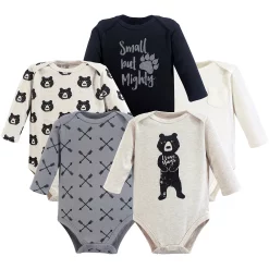 Yoga Sprout Baby Boy Cotton Long-Sleeve Bodysuits 5pk, Bear Hugs