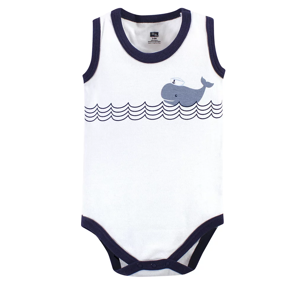 Hudson Baby Infant Boy Cotton Sleeveless Bodysuits 5pk, Sailor Whale - Image 2