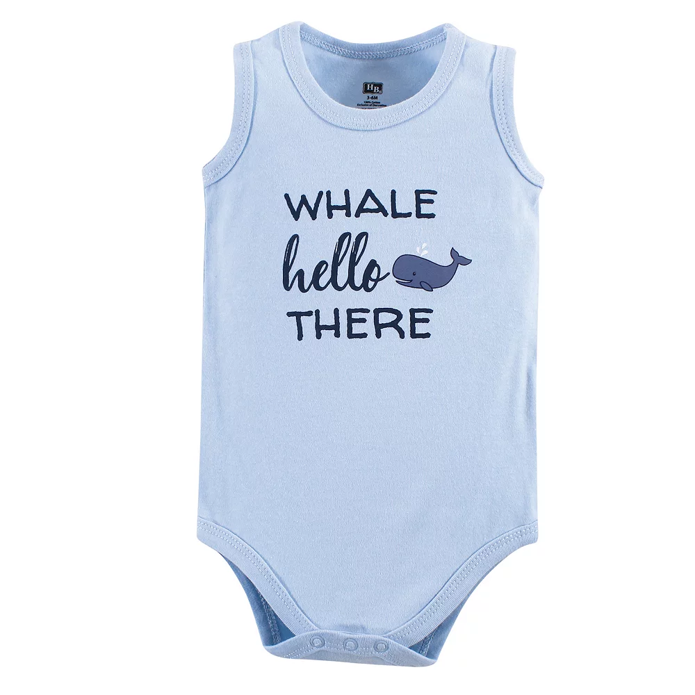 Hudson Baby Infant Boy Cotton Sleeveless Bodysuits 5pk, Sailor Whale - Image 3