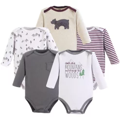 Yoga Sprout Baby Boy Cotton Long-Sleeve Bodysuits 5pk, Mountains, 12-18 Months