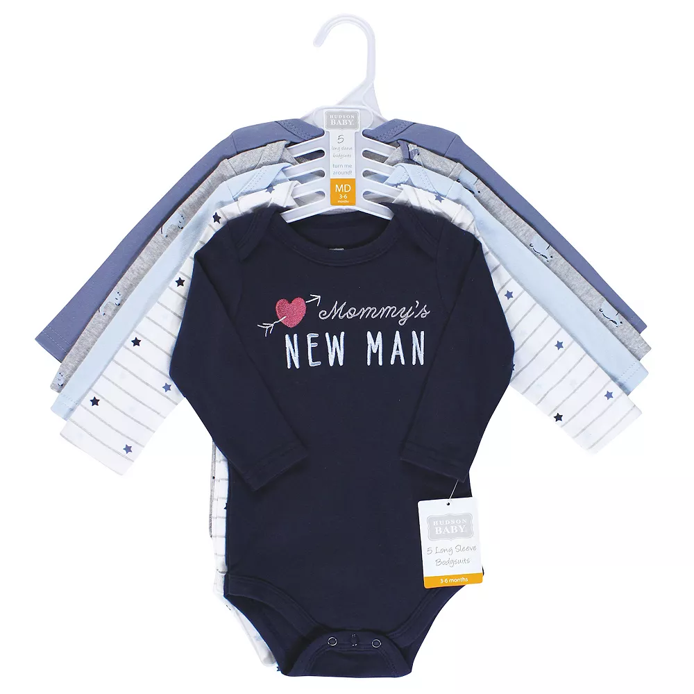 Hudson Baby Infant Boy Cotton Long-Sleeve Bodysuits, Mommys New Man - Image 2