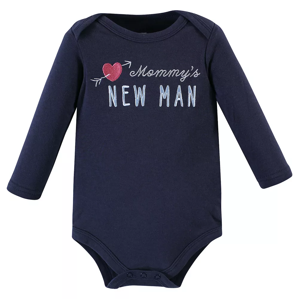Hudson Baby Infant Boy Cotton Long-Sleeve Bodysuits, Mommys New Man - Image 3