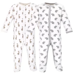 Hudson Baby Baby Cotton Snap Sleep and Play 2pk, Elephant Giraffe