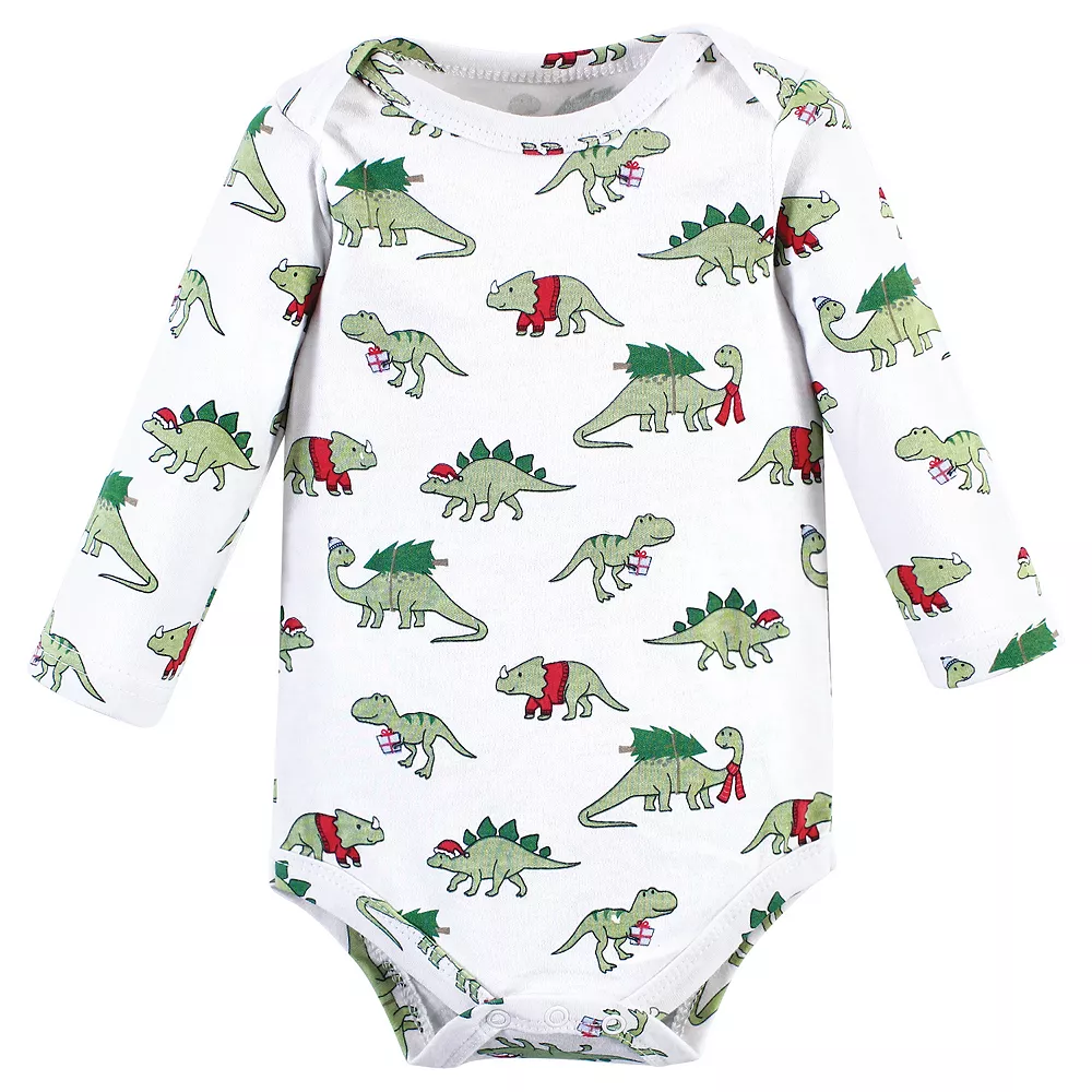 Hudson Baby Unisex Baby Cotton Long-Sleeve Bodysuits, Christmasaurus - Image 4