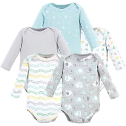 Luvable Friends Cotton Long-Sleeve Bodysuits 5pk, Unisex Basic Elephant